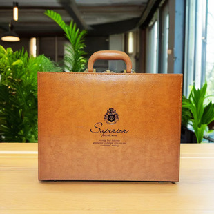 High-End Red Wine Box Manufacturer Directly Supplies Double Wine Gift Box, Horizontal Carry, Widened Leather Wine Box and Logo Can Be Customized