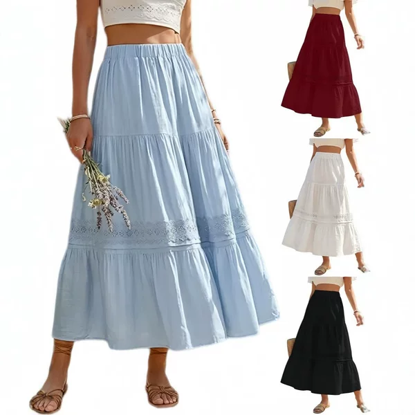 In-Stock Cross-Border European and American Amazon Bohemian Patchwork Lace Casual Beach Long Skirt with Pockets for Women