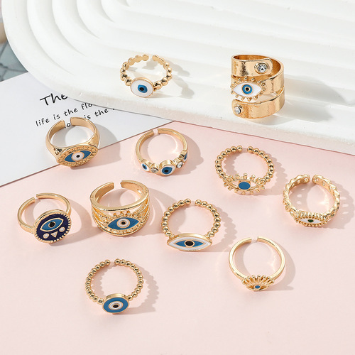 Elegant European and American Style Oil Painting Alloy Devil's Eye Ring, Personalized Electroplating Fashion Ring with Open Design, Decorative Ring
