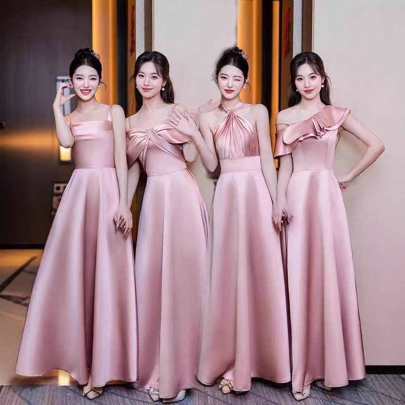 Bridesmaid Dress 2026 New Style Pink Satin High-End Performance Dress for Sisters' Group Birthday Evening Gown That Can Be Worn Casually
