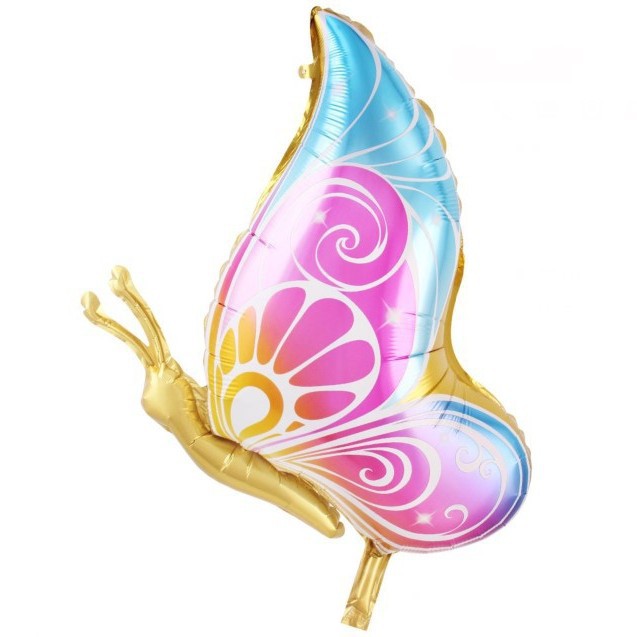 Lado volando mariposa mariquita flor película de aluminio globo decoración de la fiesta de cumpleaños de los niños forma de mariposa globo al por mayor