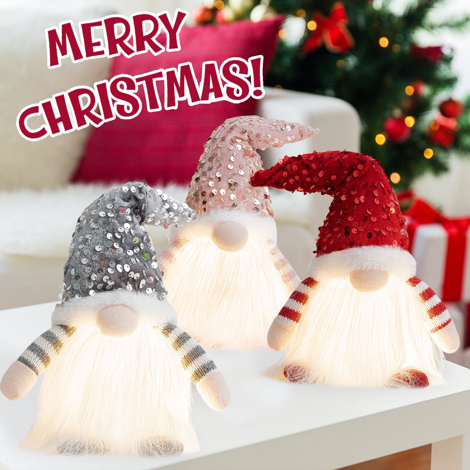 Navidad transfronteriza muñeca sin rostro decoración gorra de sequillas puede brillar adornos encantadores enanos Rudolf