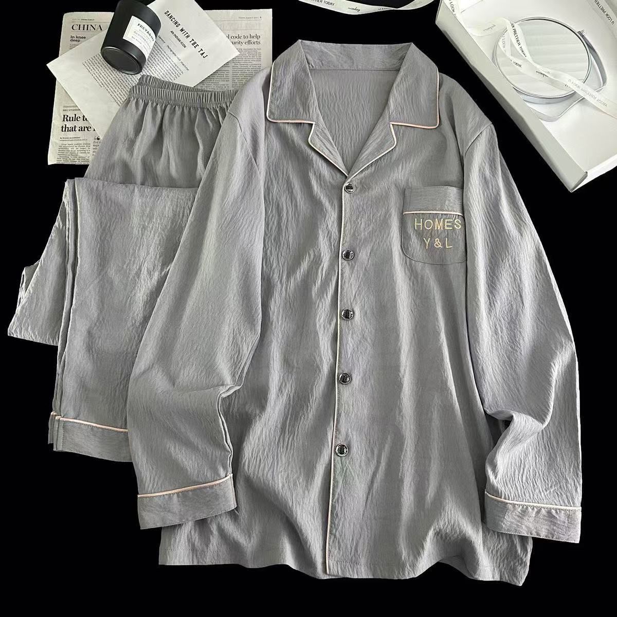 Source Factory Popular Spring and Autumn Cartoon Casual Cloud Cotton Long-Sleeved Trousers Pajamas Male Student Home Clothes Set