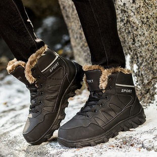 Spring and summer new British style men's martin boots ultra-fiber leather fleece-lined snow cotton boots high-top warm sailing shoes