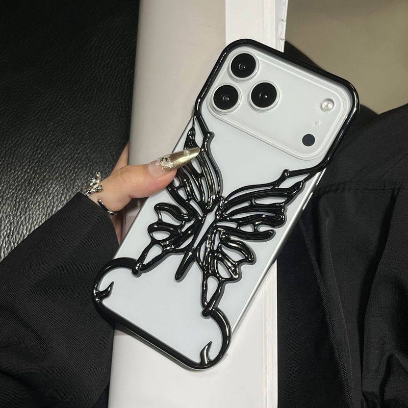 无边框镂空蝴蝶适用苹果17PROMAX手机壳iPhone16电镀PC保护套磨砂|undefined