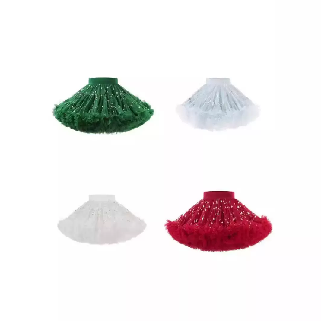 出口新款二代星星闪闪tutu裙四色加蓬不掉屑公主裙女童半身裙软纱