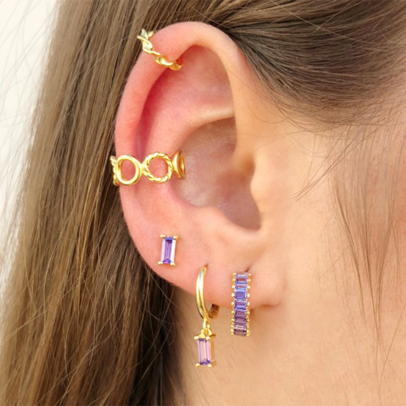 Daily Occasion 1 Pair 925 Sterling Silver Zircon Geometric Earrings