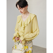 真丝衬衫女2025春夏新款超仙喇叭袖荷叶边100%双绉砂洗桑蚕丝上衣