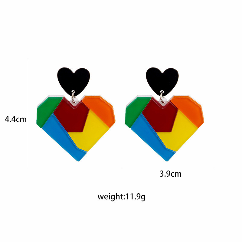 Silver Needle Colorful Building Blocks Love Heart Color Matching Earrings display picture 1
