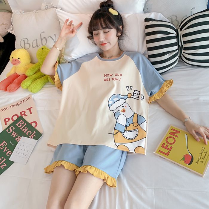 Summer Cartoon Pajamas for Women, Sweet and Cute Cartoon Students Can Wear Home Clothes Set Summer Cartoon Pajamas for Women, Sweet and Cute Cartoon Students Can Wear Home Clothes Set