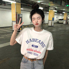 原宿风白色短袖T恤女春夏季2022新款宽松韩版设计感小众打底上衣