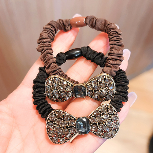 韩版东大门复古大肠发圈蝴蝶结水晶满钻发绳女扎头绳不伤发皮筋