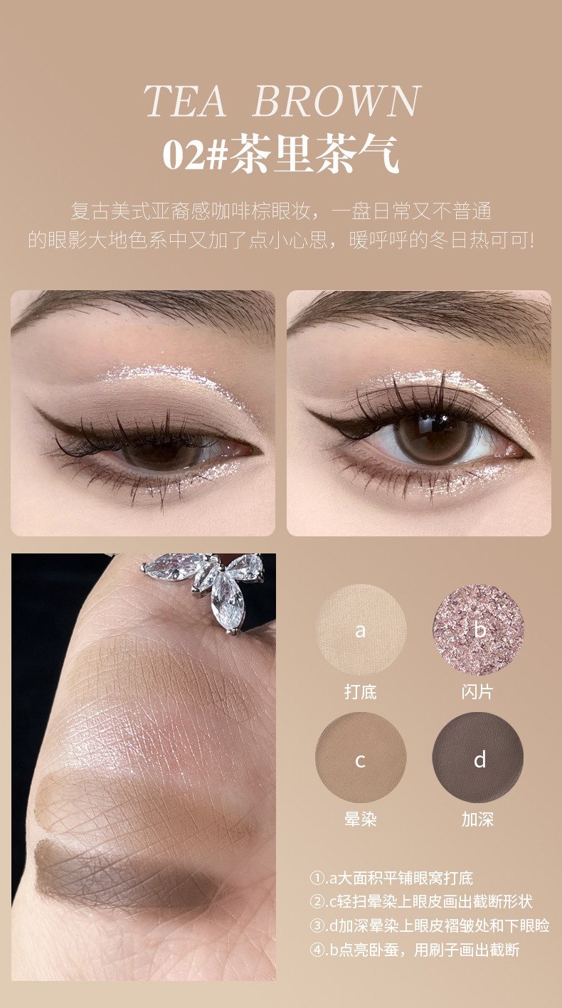 kobeleen Lace four-color eyeshadow palette Punk European and American style pearlescent fine sparkling smoky eye makeup Dark Hot girl cosmetics undefined