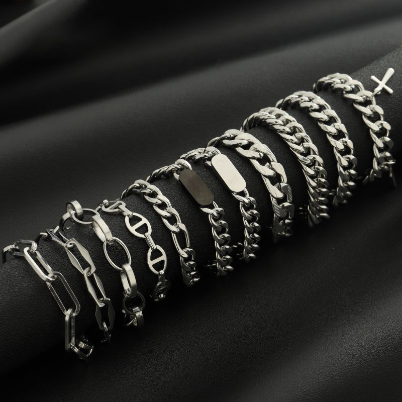 Titanium Steel Bracelet Men's Basic Chain Combination Non-Fading High-End Cuban Chain Women's Versatile Keel Chain Design Jewelry