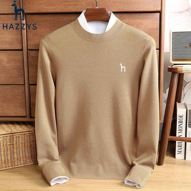 Hazzyx Haggis 2026 Autumn and Winter New Round Neck 16-Gauge Thick Silk Cashmere Solid Color Flat Knit Sweater