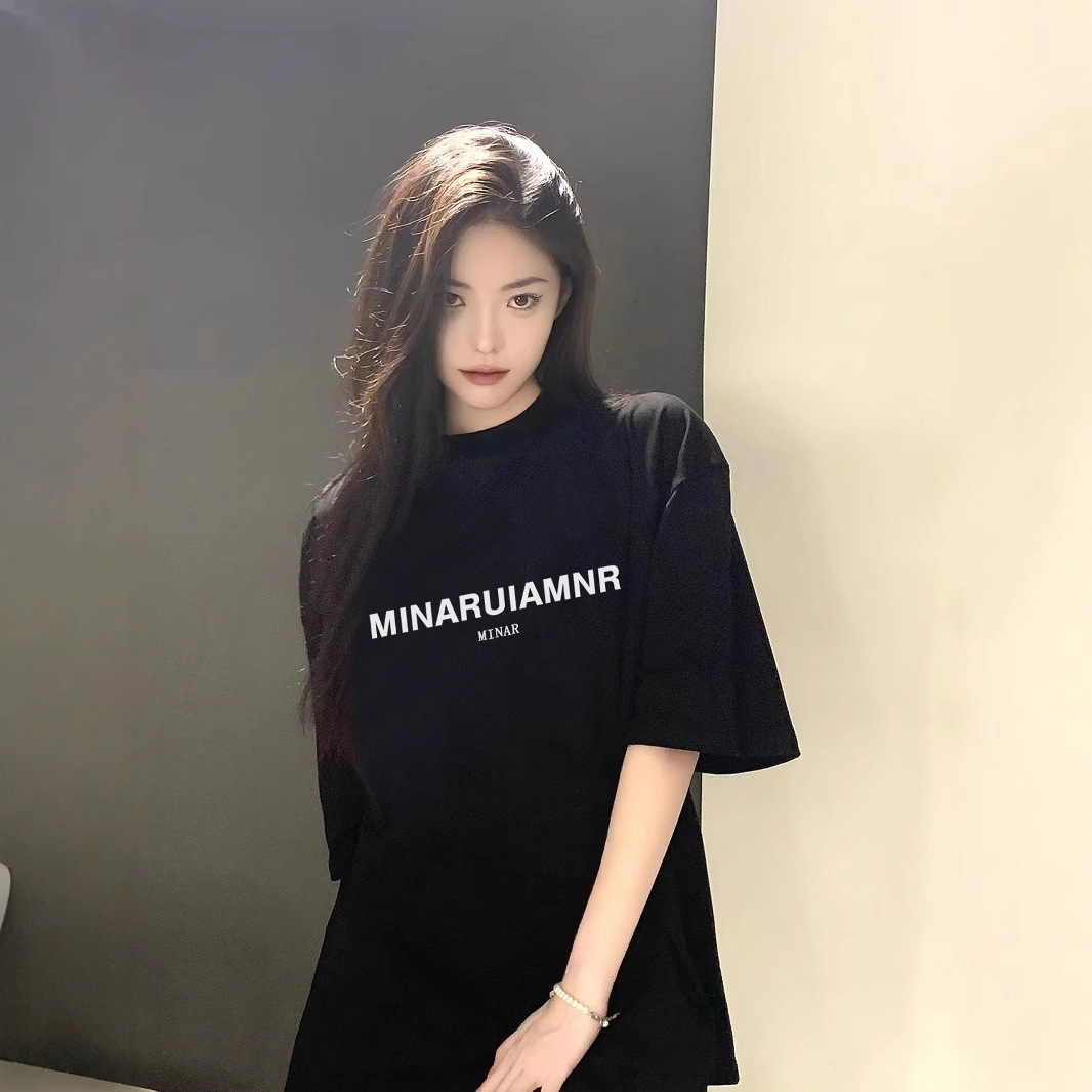 2025 New Plus Size Pure Cotton Short-Sleeve T-Shirt for Women, with Straight Shoulders, Summer Oversized American Retro Casual Top