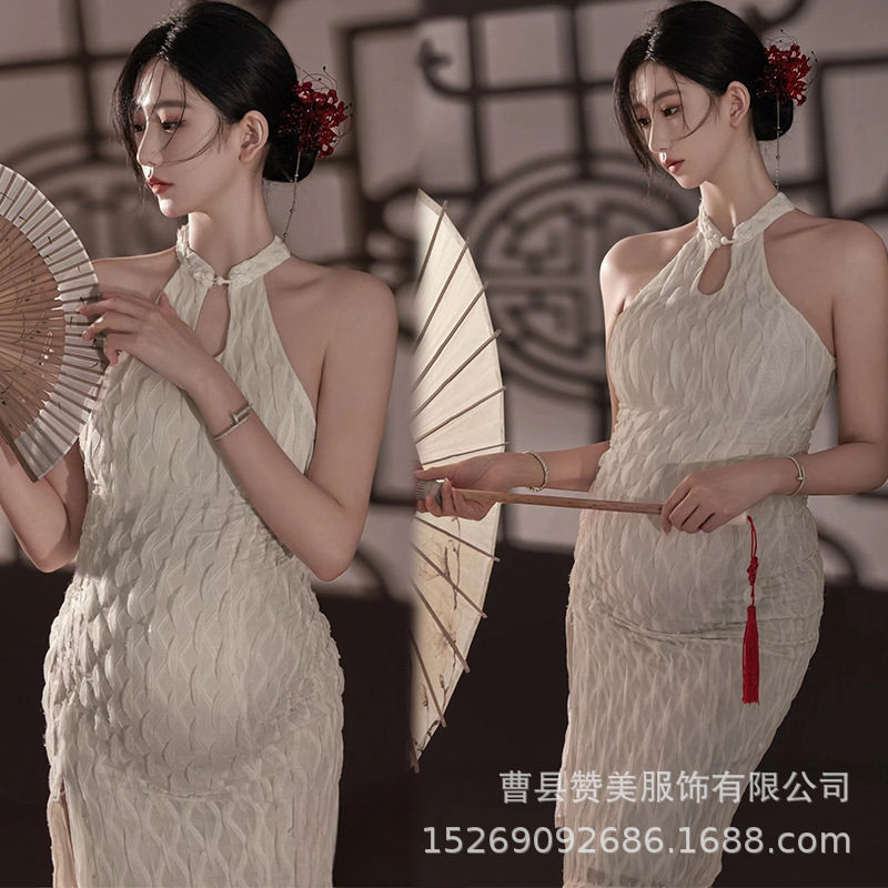 Photo Studio New New Chinese Style Retro Improved Cheongsam Big Belly Pregnant Mommy Indoor Photo Art Photo Clothing
