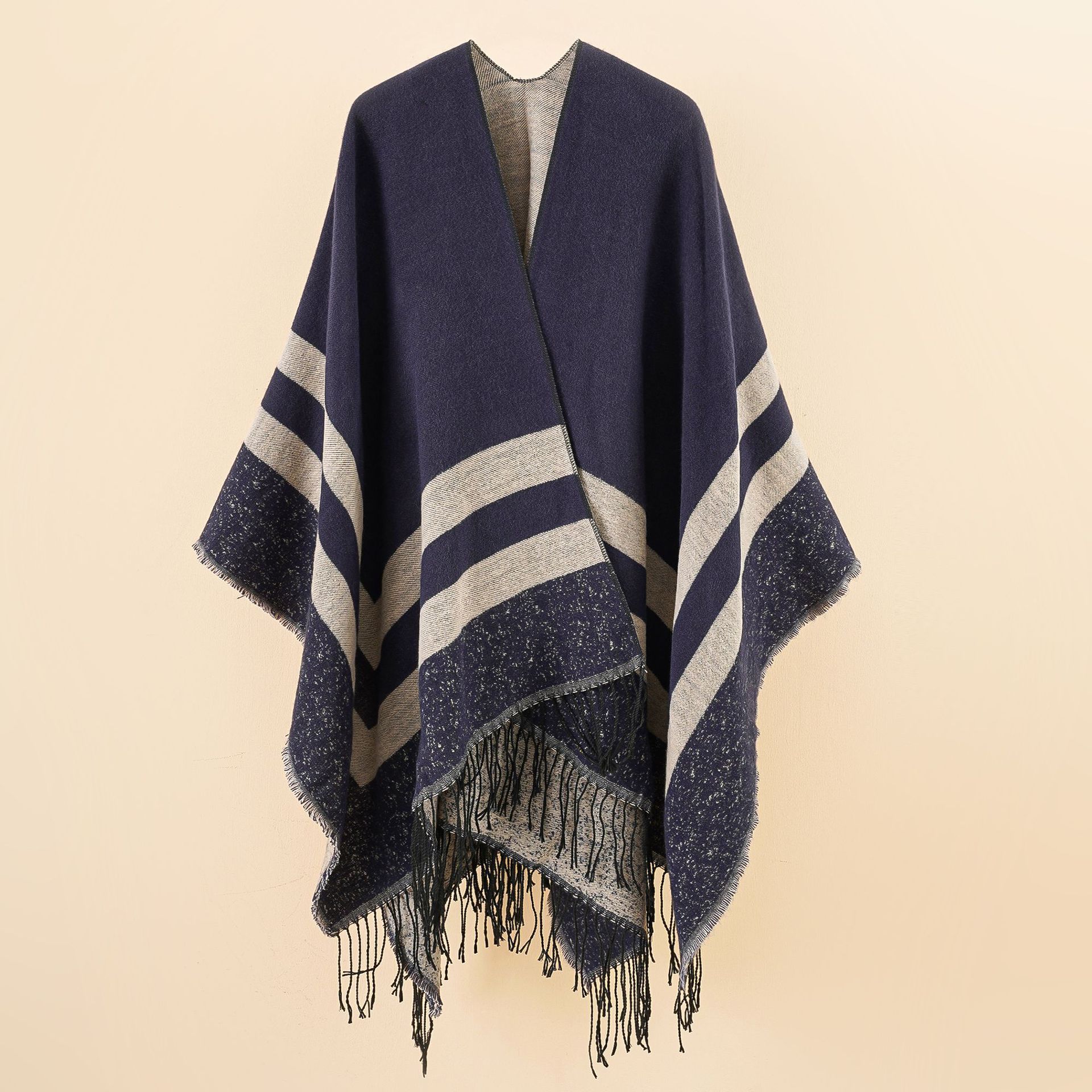 2021 en stock cálido jacquard costura verde urdimbre punto Plaid pullover Cabo invierno bufanda de las mujeres