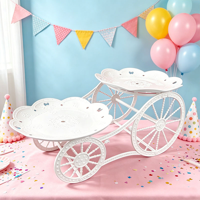 Doble estante de postre hueco boda fiesta de cumpleaños estante de pastel aperitivos refrigerios de frutas plato decoración lujosa en línea