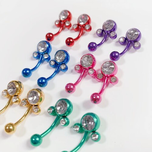 Fashionable new style zircon inlaid navel button European and American sexy threaded navel ring navel nail piercing jewelry