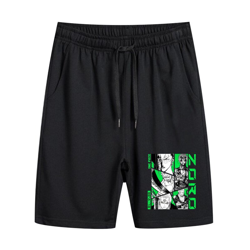 2024 New One Piece Surrounding Animation Men's Casual Five-point Pants Black Sports Pants Shorts Cross-border Outer Wear