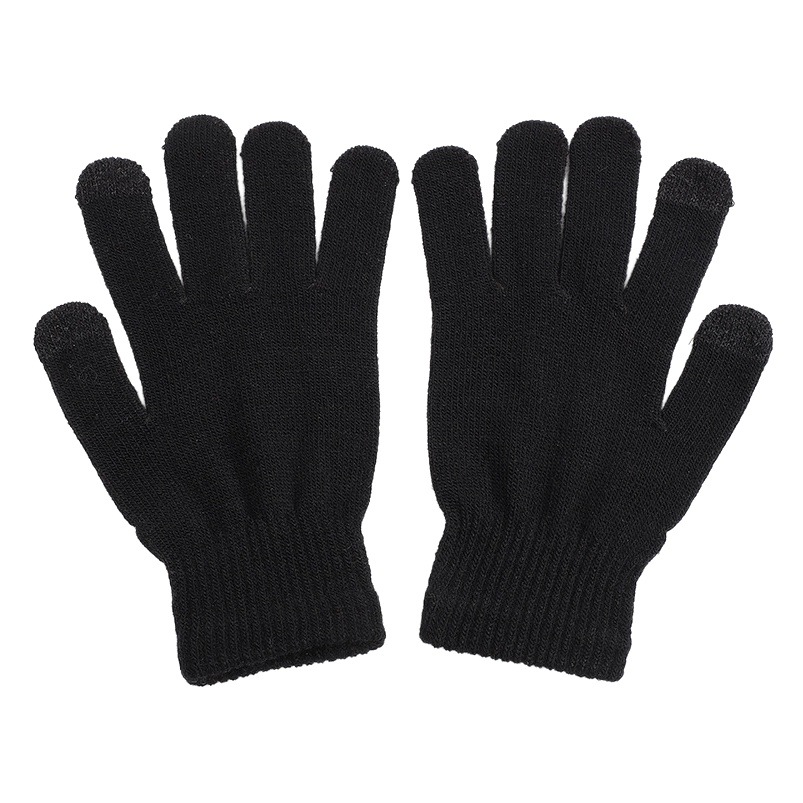 Black Adult Touch Screen Warm Knitted Wool Gloves Outdoor Riding Work Game Five Fingers Spot Factory Outlet