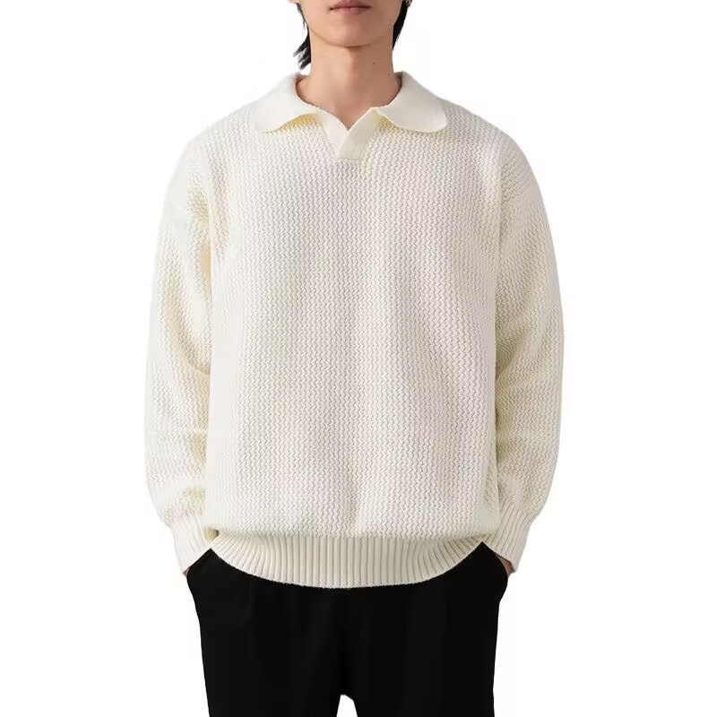 멀티 컬러 한국 스타일 곡선 골판지 질감 폴로 니트 셔츠 간단한 올 매치 가을 커플 옷깃 스웨터 트렌디 브랜드 남성용