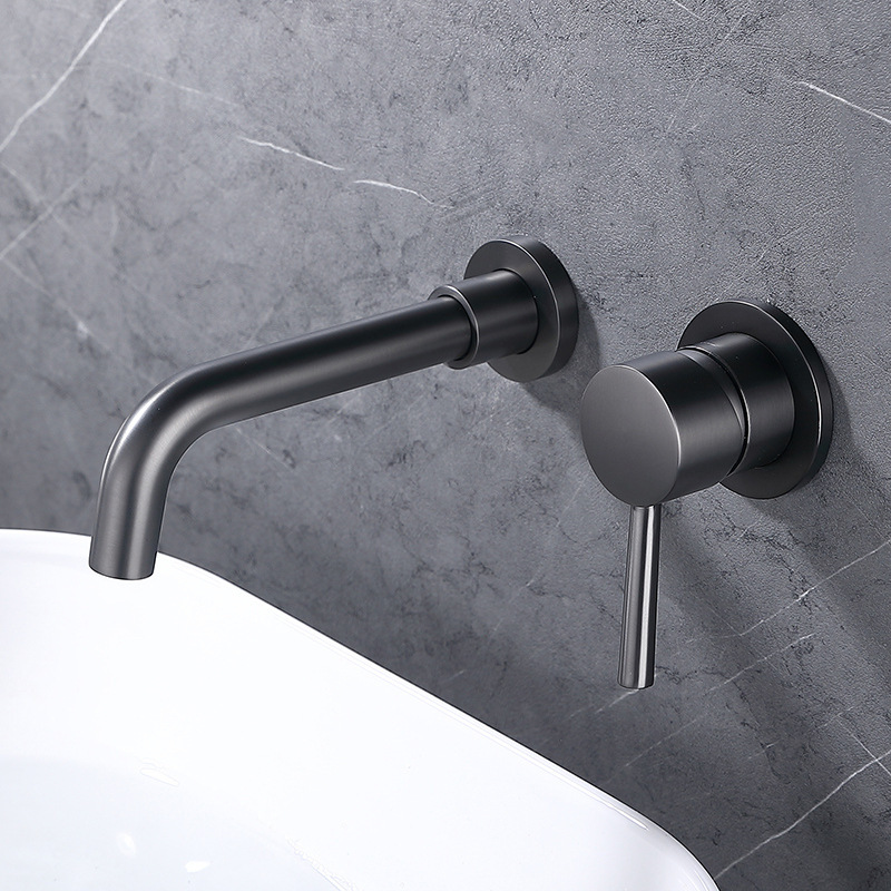Gun gray embedded concealed embedded basin faucet bathroom toilet hidden wall outlet high-grade hot and cold faucet
