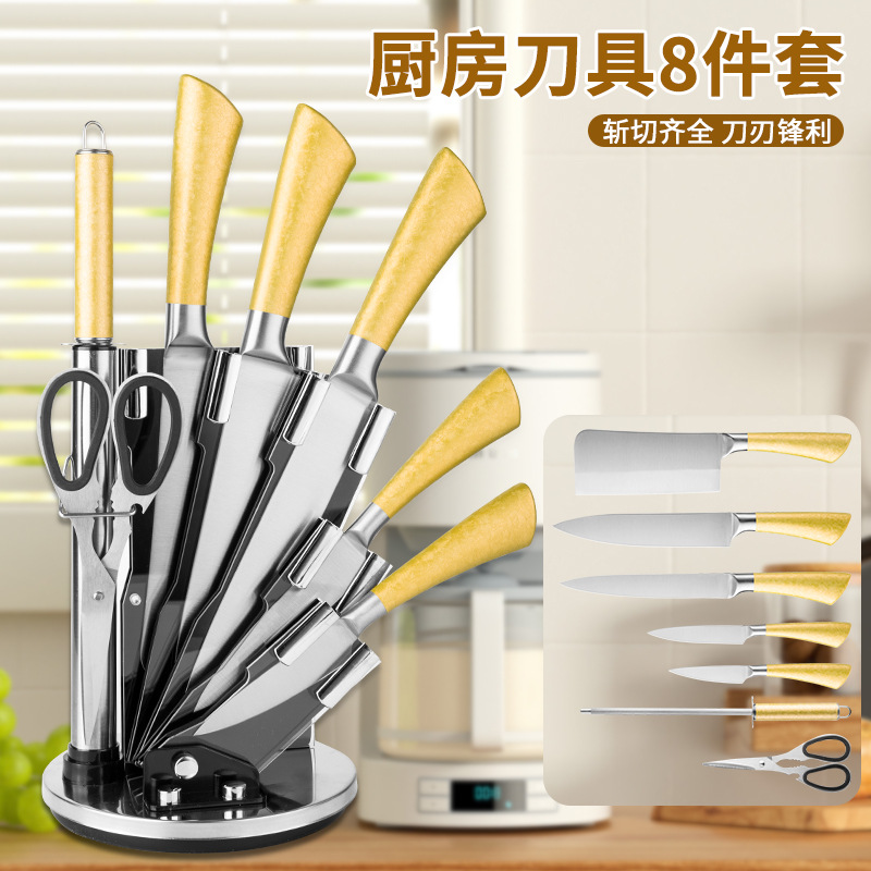 Punto de fábrica Acero inoxidable Cuchillo de mango hueco Cuchillo de herradura Juego de 8 piezas Asiento giratorio de acrílico Juego de 8 piezas Cuchillo