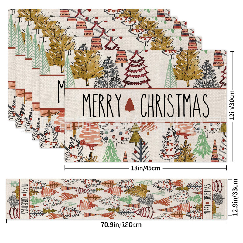 クリスマスプレースマットテーブルフラッグコンビネーションシリーズリネンプリントクリスマスパーティーレストラン装飾テーブルクロス食器断熱マット|undefined