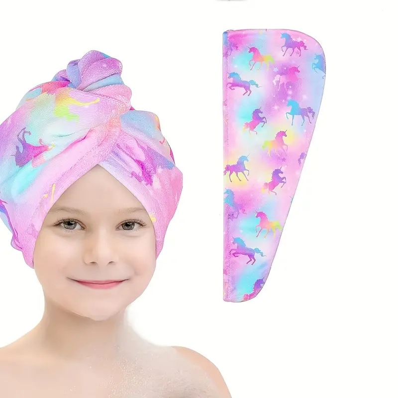Absorción engrosada de agua para niños arco iris impresión sombrero de cabello seco envoltura de cabello microfibra lindo bebé niña bolsa de cabello seco