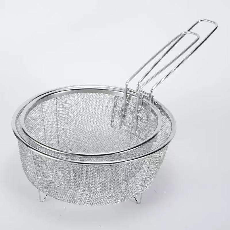 无磁不锈钢圆形手柄可折叠油炸篮 炸薯条食品厨房工具