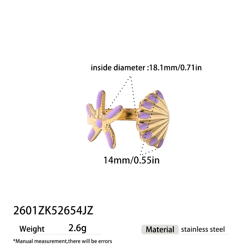 Tina Europa y América acero inoxidable transfronterizo color goteo de aceite marino vacaciones esmalte estrella de mar conchas abiertas anillo mujer