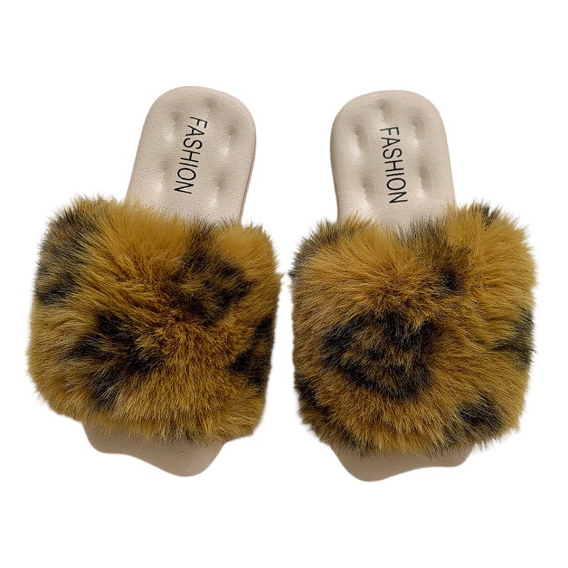 Otoño e invierno nuevo estilo peludo zapatillas para mujeres al aire libre casa interior Zapatillas de lana zapatillas de una palabra padre-hijo Zapatillas de algodón para niños pequeños