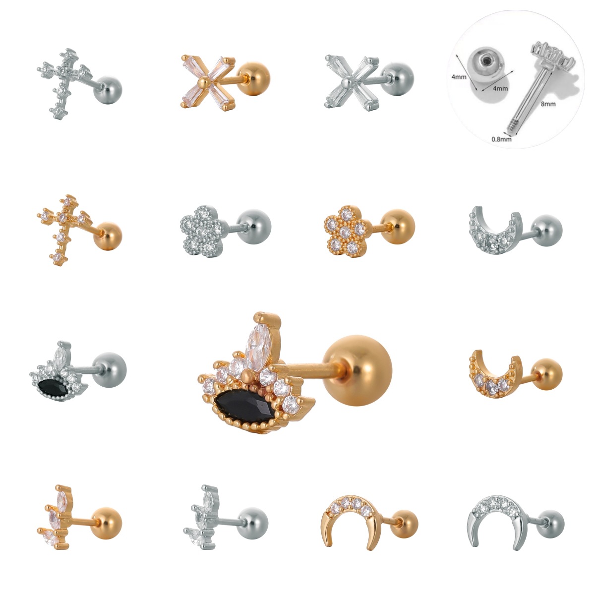Pointed labret stud close-up product detail