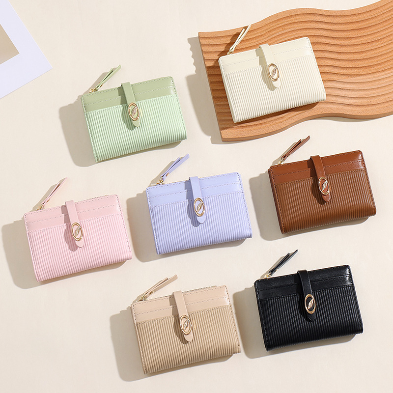 クロスボーダー小新鮮な 80% off 女性財布学生かわいいニッチデザイン葉 PU ストライプ小銭入れ卸売|undefined