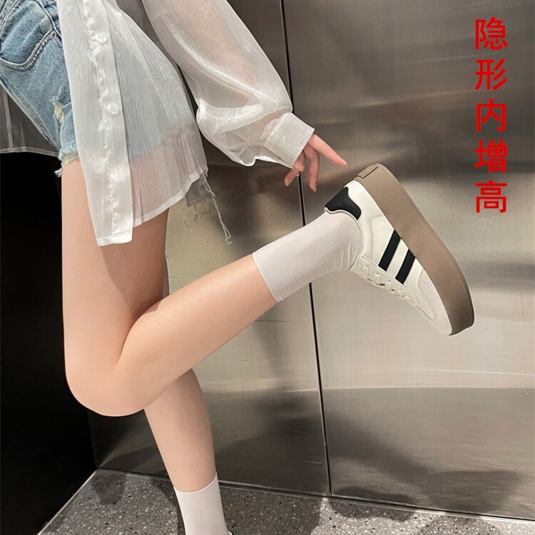 Thick-soled color matching German training shoes hidden height women's fleece-lined genuine leather sneaker casual sneakers fashion wholesale for autumn and winter 2024