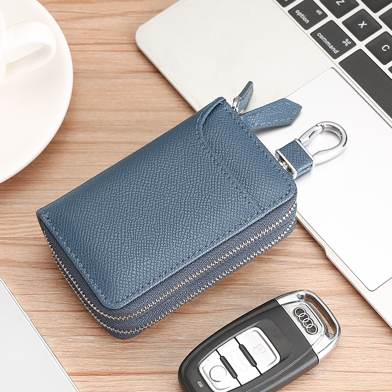 New Car Key Bag Men's and Women's Genuine Leather Multifunctional Large Capacity Double Zipper Door Cowhide Keychain Coin Wallet