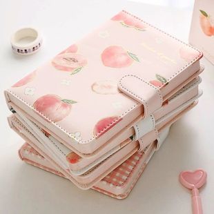 Notebook with High Aesthetic Value, Peach Talk A6 Magnetic Buckle Notebook, Fresh Style Pu Leather Diary, Student Color Page Pattern Planner