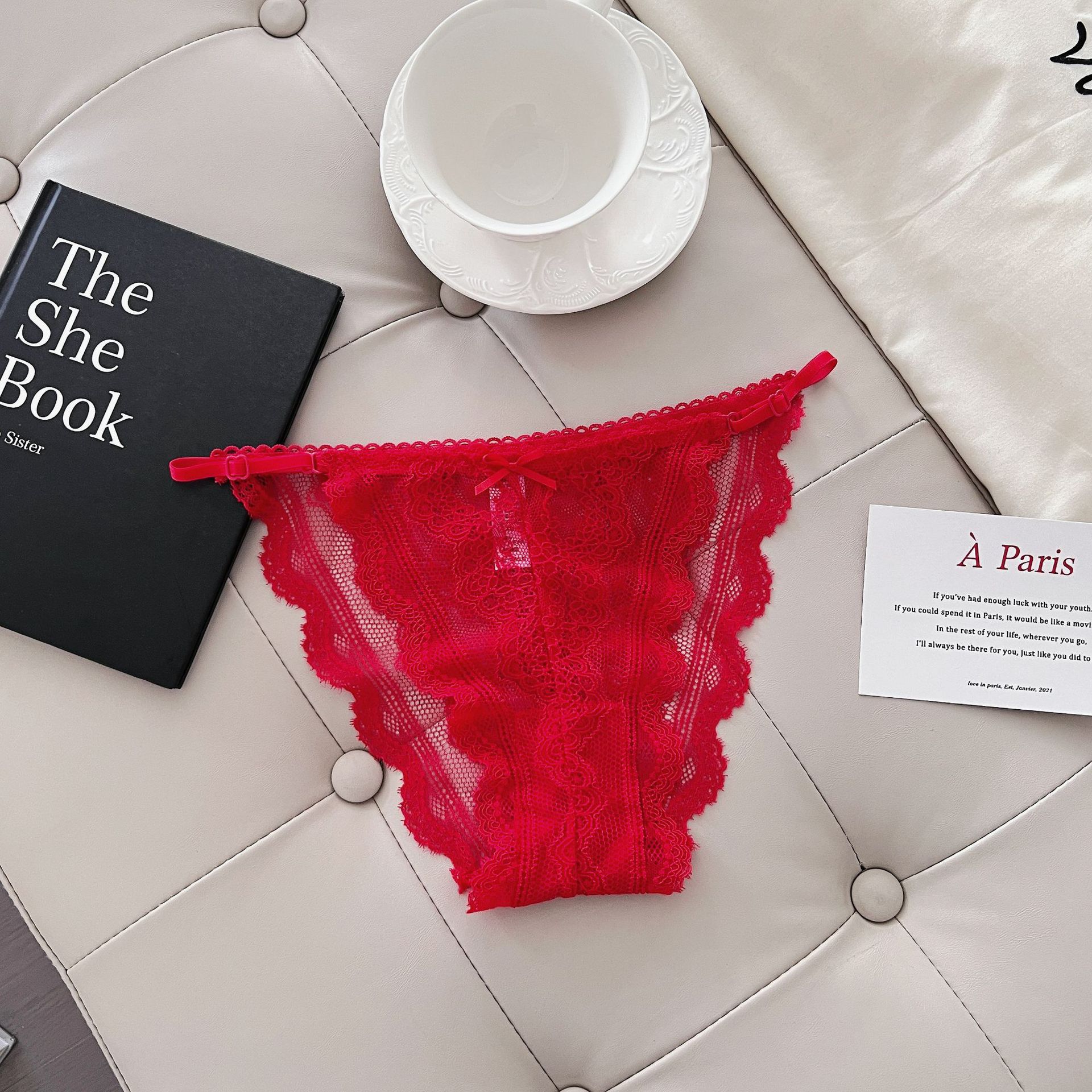 Sexy sexy ropa interior de las mujeres tentación ajustable caliente cintura baja Tanga llena encaje media vaina