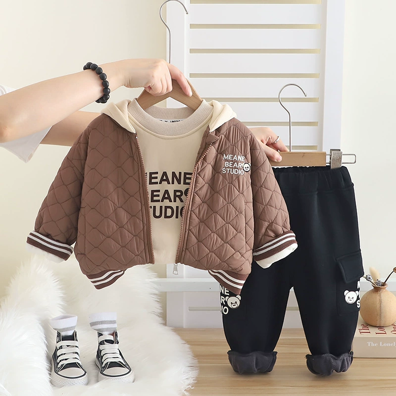 Warm children's set for boys with letters with hood, 2024 years, western style, 3 piece set