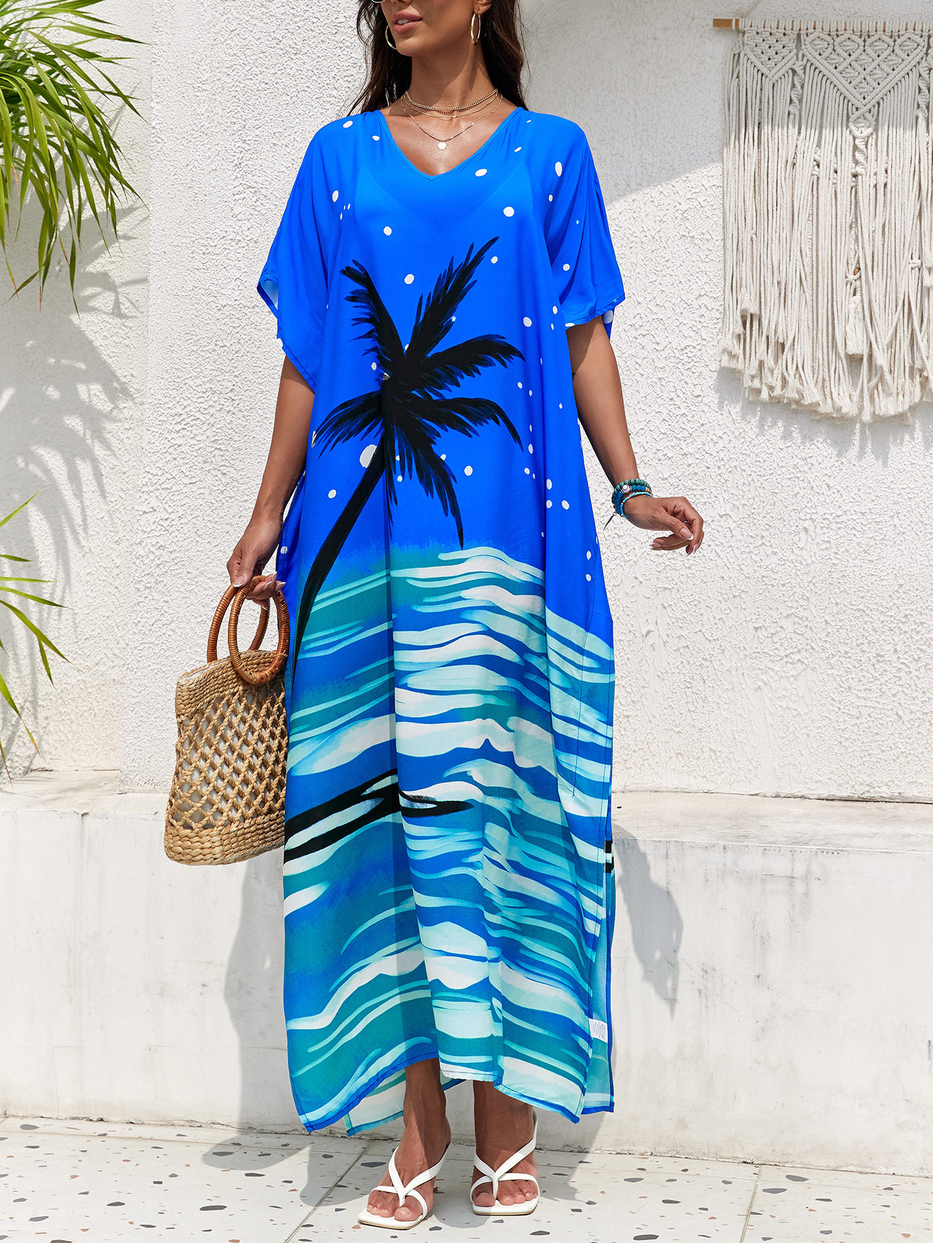 Blusa de playa con estampado de rayón europeo y americano transfronterizo bikini de vacaciones camisa de protección solar traje de baño blusa exterior M14