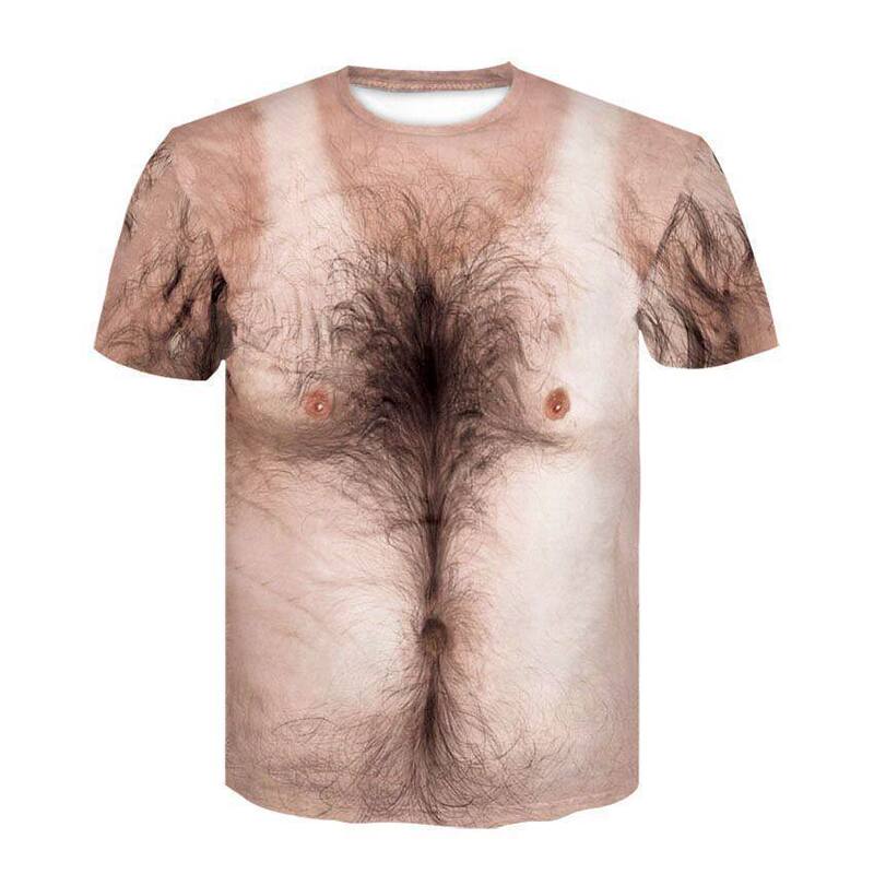 Printed Short-Sleeve T-Shirt with Fake Abs and Chest Muscles, Quirky Undershirt for Men