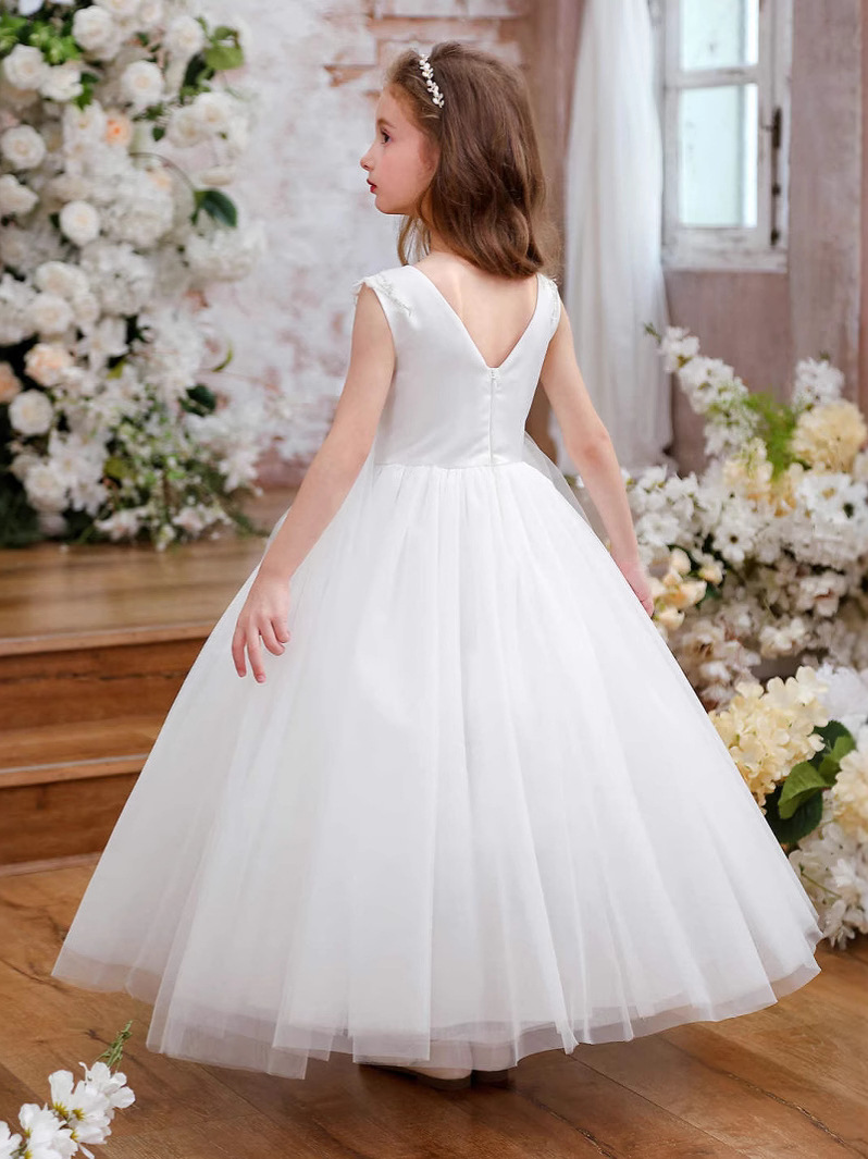 Comercio exterior transfronterizo de Europa y América ropa infantil cinturón de encaje completo taladro sin mangas champán flores de champán vestido de novia de niñas