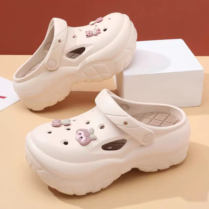 Новые кроссовки Little Cherry с дырочками для женщин, обувь на толстой подошве, летние внешние EVA носок пляжные сандалии, чтобы поднять настроение девушкам