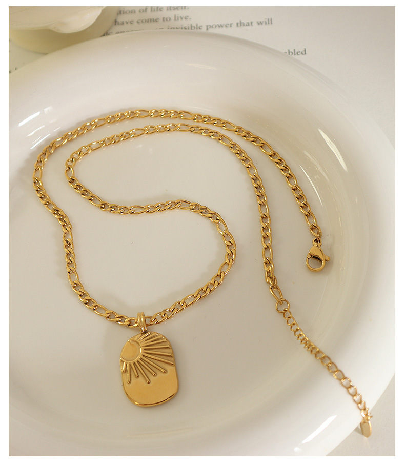 Moon square necklace titanium steel plated 18K gold color clacivle chain