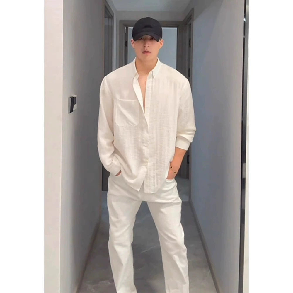 Новая летняя белая хлопково-льняная рубашка с длинными рукавами, мужская легкая и дышащая рубашка, красивая солнцезащитная рубашка