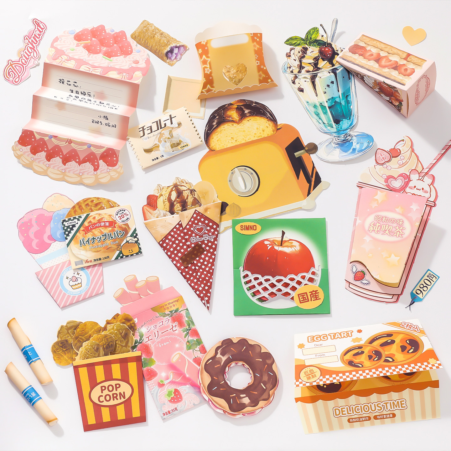 Xinmo Fun Stand Paper 3.0 Casual Food Theme Fun Handcard Material Mensaje Base bricolaje Bloc de notas