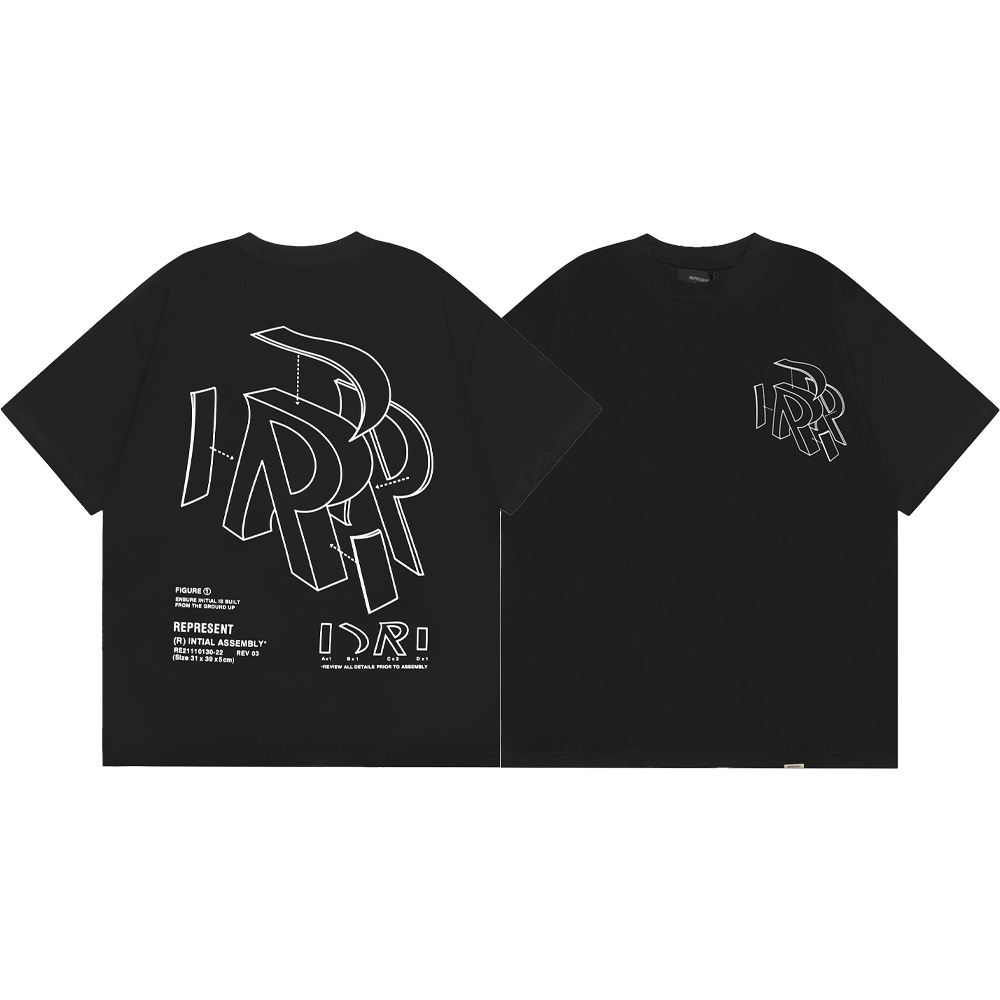 High Street REPRESENT Impresión de letras minimalistas desgastado retro lavado hombres y mujeres sueltos camiseta casual de manga corta marea