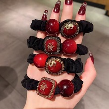 网红新年款發财方块发圈女韩版百搭扎马尾丸子头皮筋本命年发饰